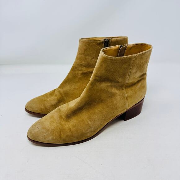 J.Crew Factory Tan Suede Ankle Boots Women’s Size 7.5 Low Heel Zip Booties - Picture 1 of 11